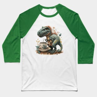 Cute dinosaur drinking coffee gift ideas, dino coffee gift, dinosaur trex having a coffee tshirt kids tee funny tees gift Baseball T-Shirt